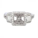 Three Stone Halo Diamond Engagement Ring Setting in 18kt White Gold