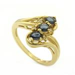 Three Stone Sapphire Accent Diamond Ring in 14kt Gold