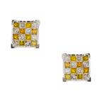 White and Yellow Diamond Stud Earrings in 14kt White Gold