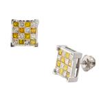 White and Yellow Diamond Stud Earrings in 14kt White Gold