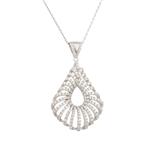 White Sapphire Filigree Tear Drop Pendant in Sterling Silver