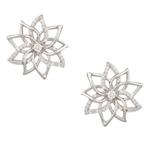 White Sapphire Flower Blossom Earrings in Sterling Silver
