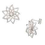 White Sapphire Flower Blossom Earrings in Sterling Silver