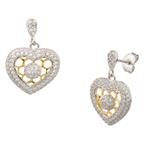 White Sapphire Heart Earrings in Two- Tone Sterling Silver