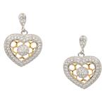 White Sapphire Heart Earrings in Two- Tone Sterling Silver