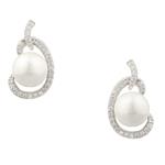 White Sapphire Pearl Earrings in Sterling Silver