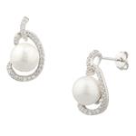 White Sapphire Pearl Earrings in Sterling Silver