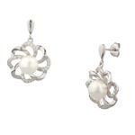 White Sapphire Spiral Pearl Earrings in Sterling Silver