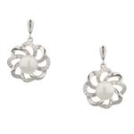 Forever Diamonds White Sapphire Spiral Pearl Earrings in Sterling Silver