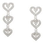 White Sapphire Three Heart Earrings in Sterling Silver