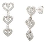 White Sapphire Three Heart Earrings in Sterling Silver