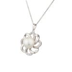 White Sapphire with Pearl Pendant in Sterling Silver