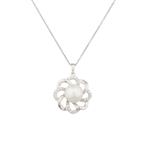 White Sapphire with Pearl Pendant in Sterling Silver