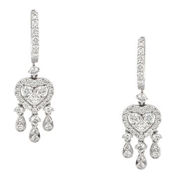 Forever Diamonds Fancy Heart Dangling Diamond Earrings in 18kt White Gold