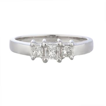Forever Diamonds Three Stone Princess Cut Diamond Engagement Ring in 14kt White Gold