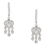 Fancy Heart Dangling Diamond Earrings in 18kt White Gold